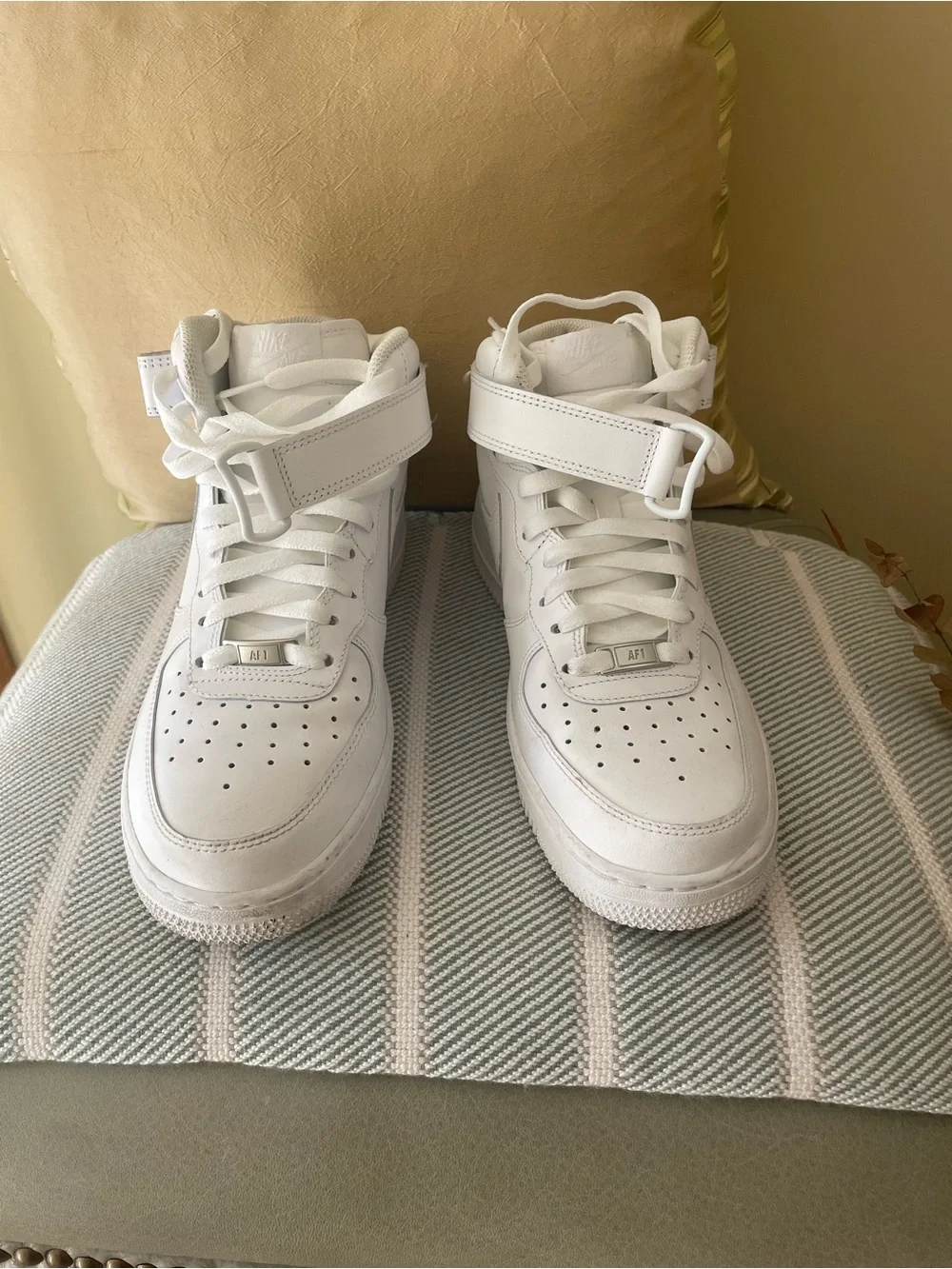 Nike Air Force 1 All-White High-Top Strap Sneakers